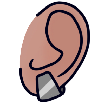 A round pinkish ear with a silver cuff-type earring.